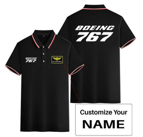 Double-Side Printing — Boeing 767 & Text Stylish Polo T-Shirts