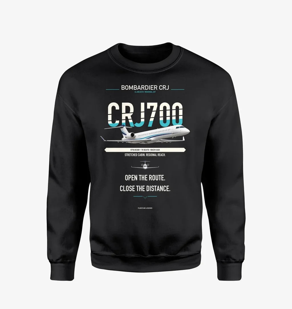 Bombardier CRJ700 design on black sweatshirt