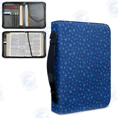 Many Airplanes Blue aviation design PU accessories bag, PU faux leather construction.