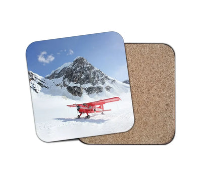 Amazing Snow aviation design on cork-backed wood with print coaster.