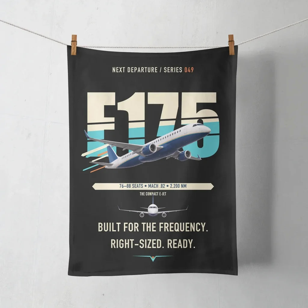 Embraer E175 design on black towel