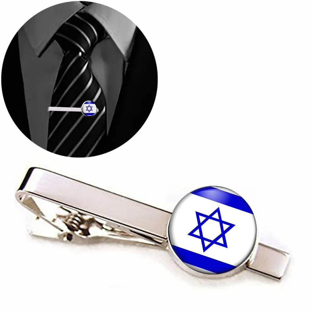 Israel Flag aviation tie clip, stainless steel body with engraved detail.