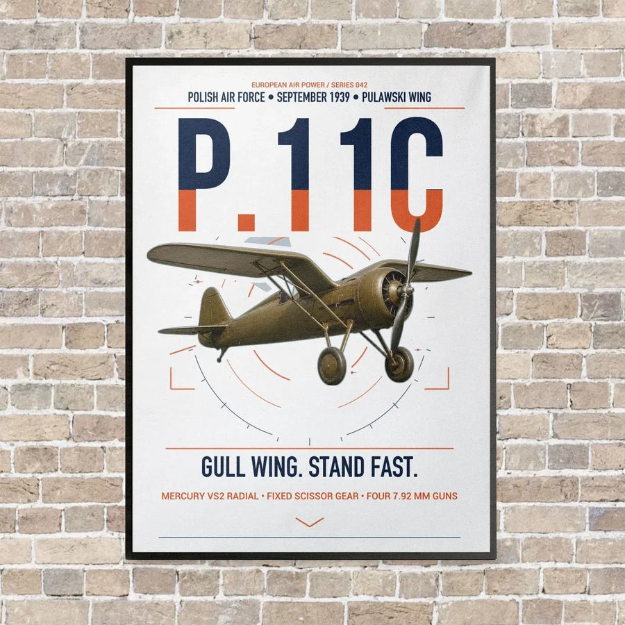 PZL P.11c vertical canvas print - framed - white background