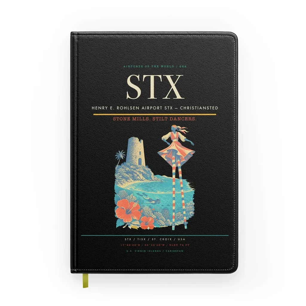 Henry E. Rohlsen Airport (STX) design on black notebook