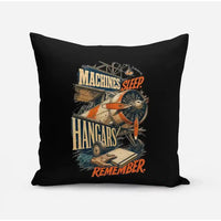 Thumbnail for Machines Sleep. Hangars Remember. design on black pillow