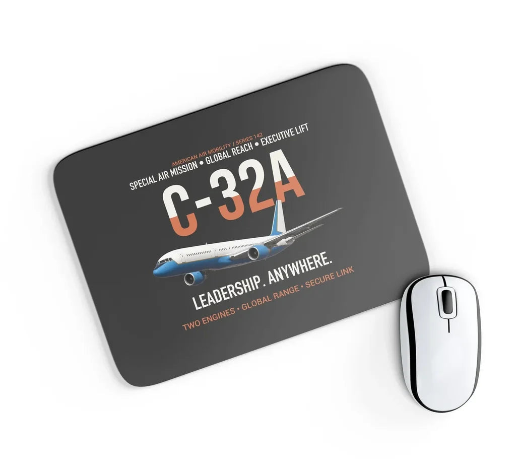 C-32A Air Force Two Global Reach design on black rectangle mouse pad
