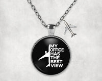 Thumbnail for My Office Has The Best View aviation necklace, stainless steel body with engraved detail.