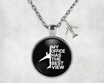 My Office Has The Best View aviation necklace, stainless steel body with engraved detail.