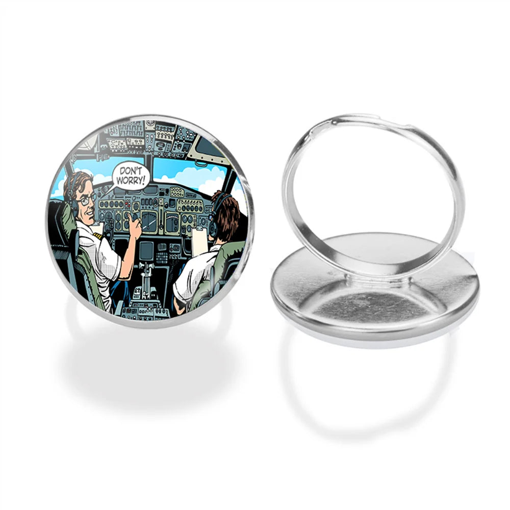 Don't Worry Thumb Up Captain aviation ring in stainless steel.