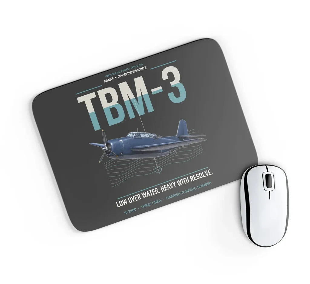 TBM-3 Avenger design on black rectangle mouse pad