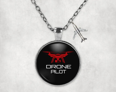 Drone aviation necklace, stainless steel body with engraved detail.