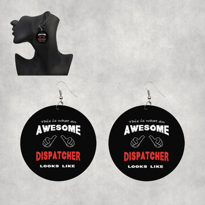 Side view of Dispatcher aviation drop earrings in wood with metal hooks, polished finish.