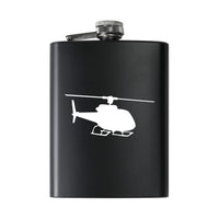 Thumbnail for Helicopter aviation design on stainless hip flask, compact pocket-size flask.