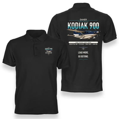 Daher Kodiak 900 design on black double-side polo t-shirt, double-side print