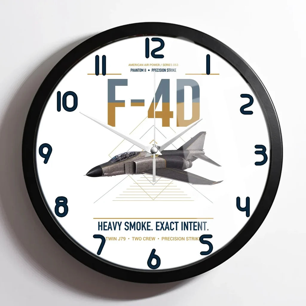 F-4D Phantom II design on white framed wall clock