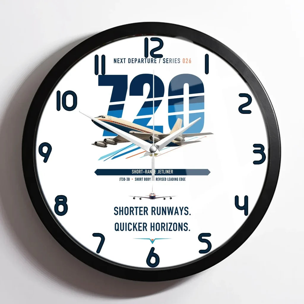 Boeing 720B design on white framed wall clock