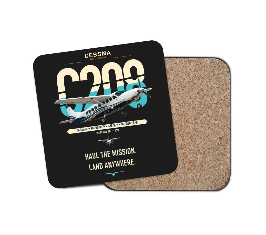 Cessna 208 Caravan design on black 1 piece coaster