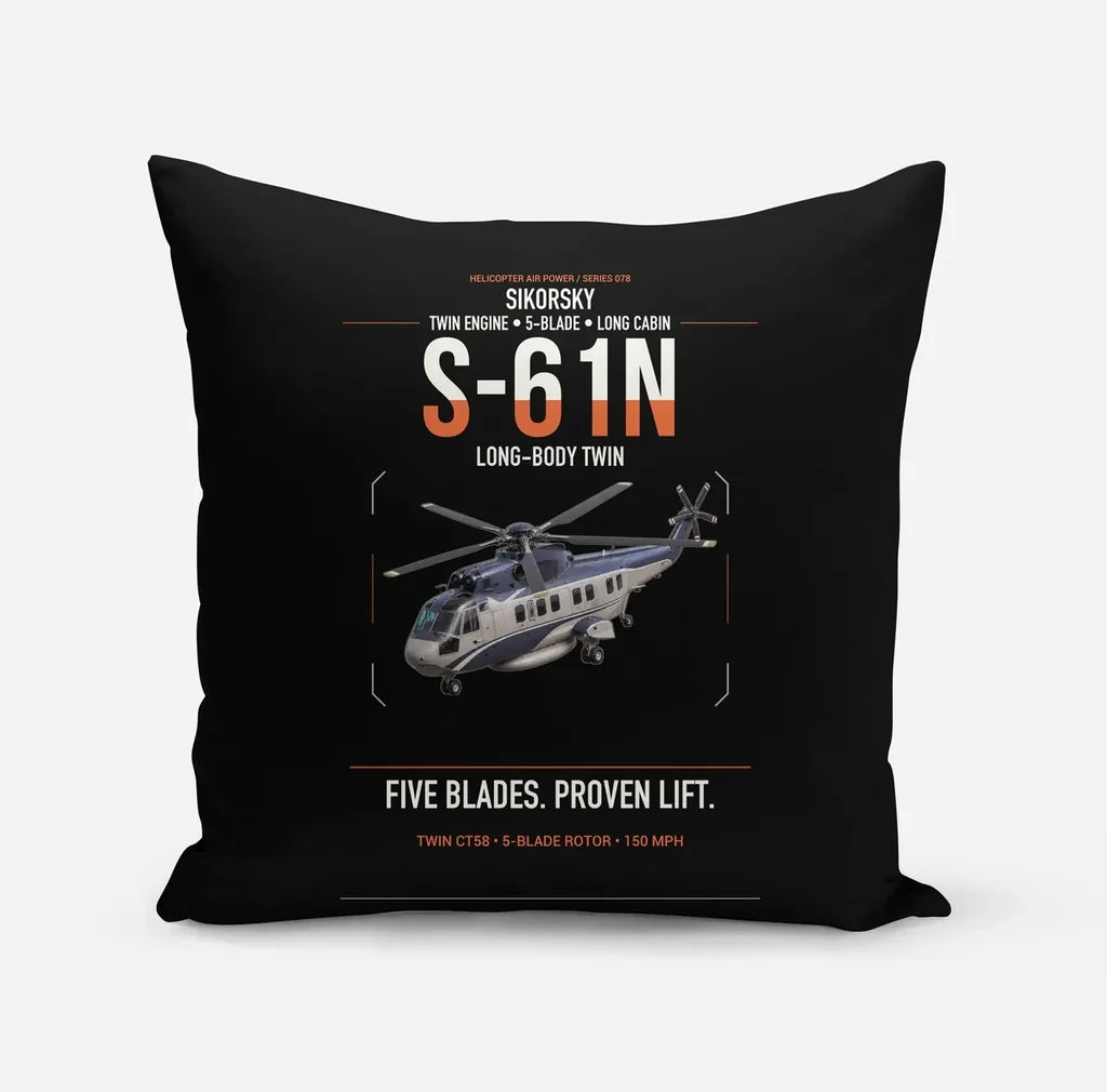 Sikorsky S-61N design on black pillow