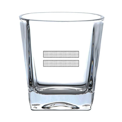 Silver Pilot Epaulettes 2 Lines aviation design on whiskey glass, crystal-clear premium glassware.