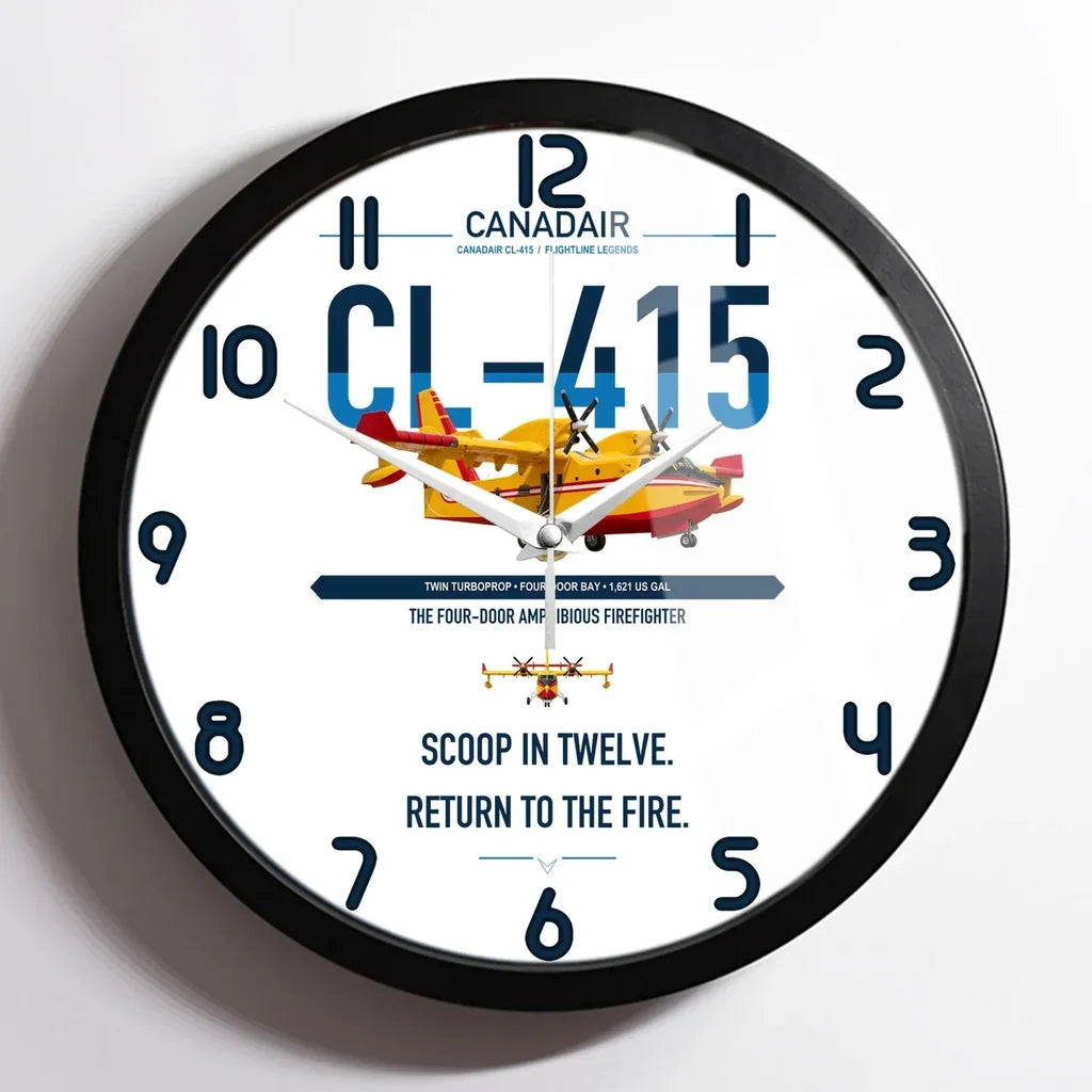 Canadair CL-415 design on white framed wall clock