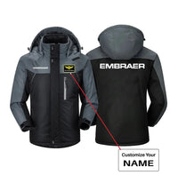 Thumbnail for Embraer & Text aviation design printed on heavyweight insulated shell thick winter jacket.