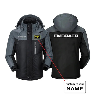 Embraer & Text aviation design printed on heavyweight insulated shell thick winter jacket.
