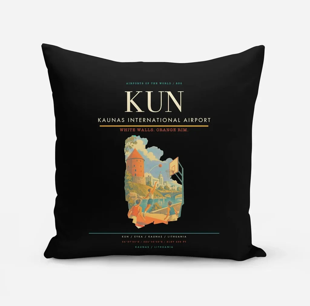 Kaunas International Airport (KUN) design on black pillow