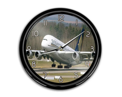 Departing Singapore Airlines A380 aviation themed wall clock, premium wood and metal.