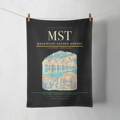 Maastricht Aachen Airport (MST) design on black towel