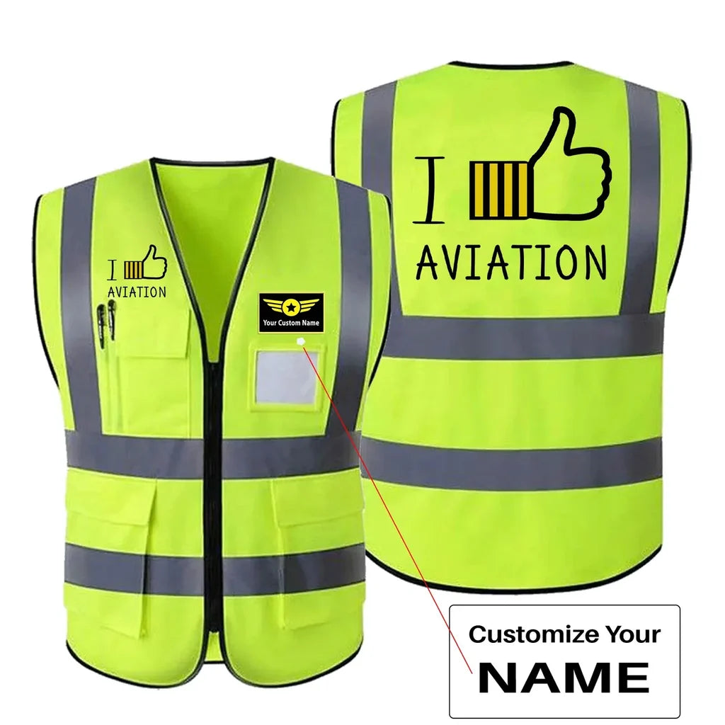 I Like aviation design printed on high-visibility reflective fabric reflective vest.