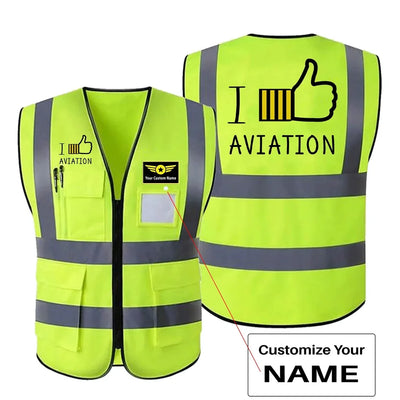 I Like aviation design printed on high-visibility reflective fabric reflective vest.