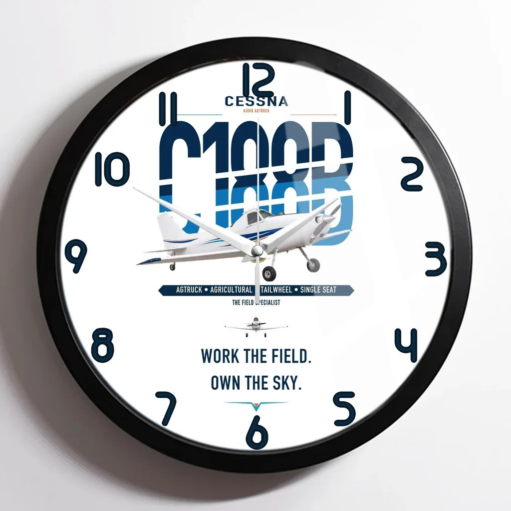 Cessna A188B AgTruck design on white framed wall clock