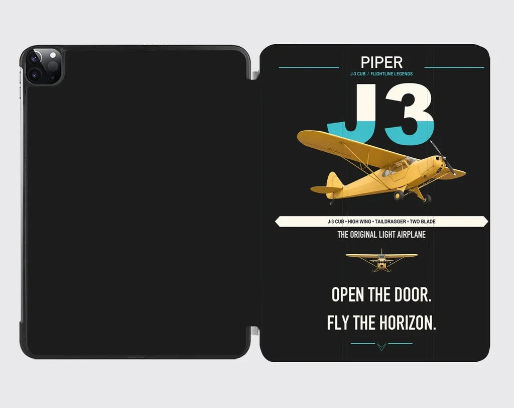 Piper J-3 Cub design on black ipad tablet case