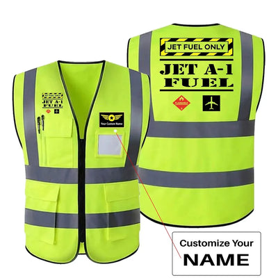 Jet Fuel Only aviation design printed on high-visibility reflective fabric reflective vest.