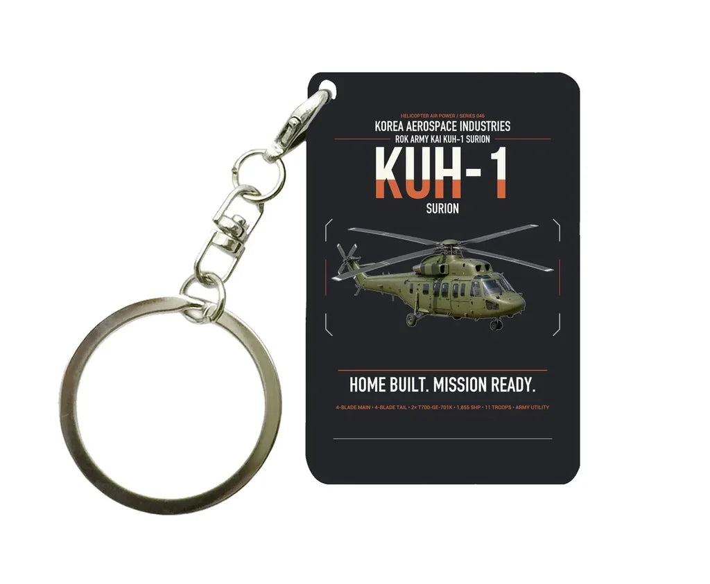 Korea Aerospace Industries KUH-1 Surion design on black designed key chain, double-side print