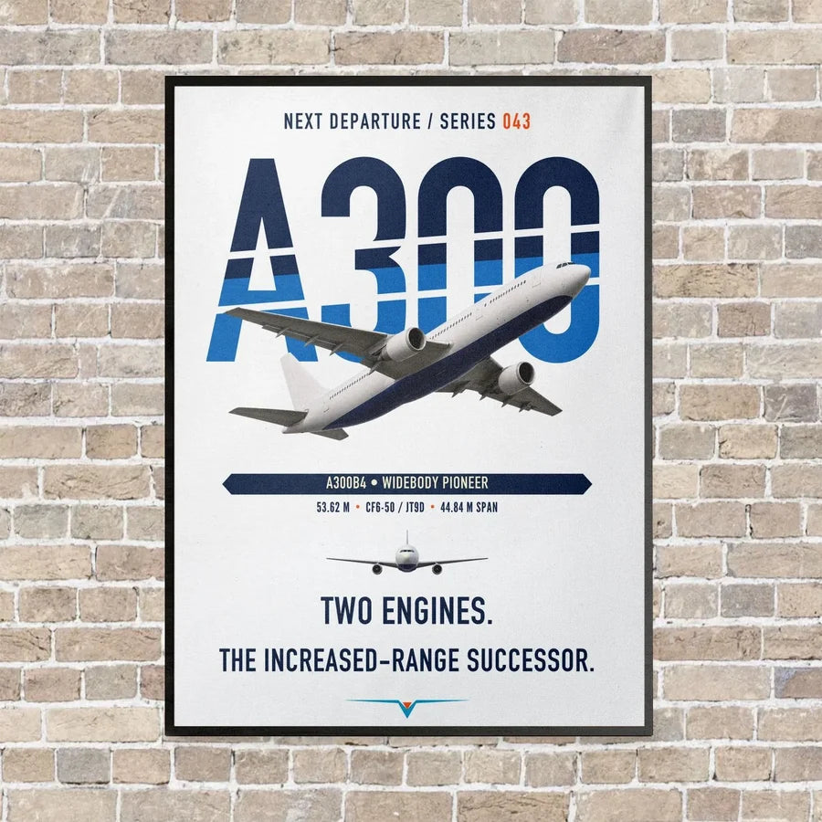 Airbus A300B4 vertical canvas print - framed - white background