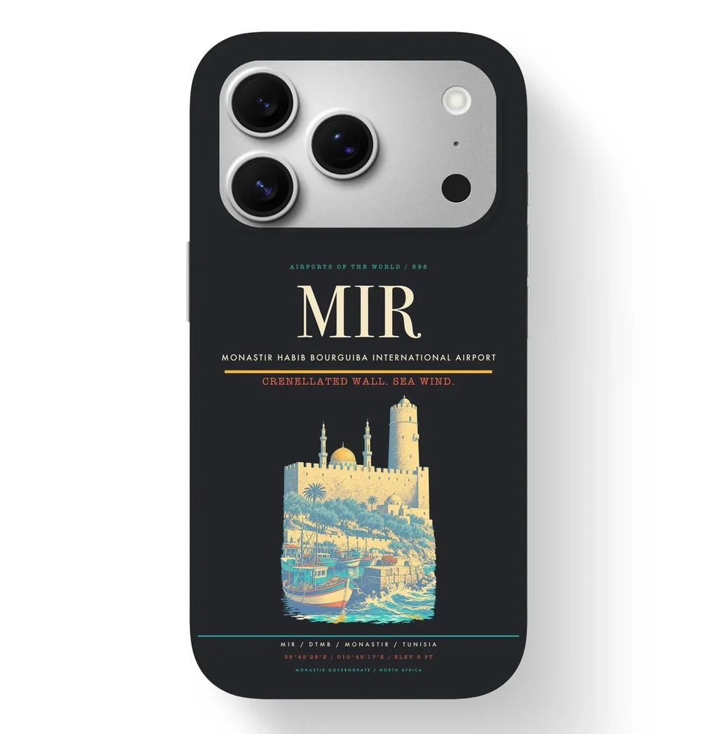 Monastir Airport (MIR) design on black iPhone 17 Pro MagSafe case