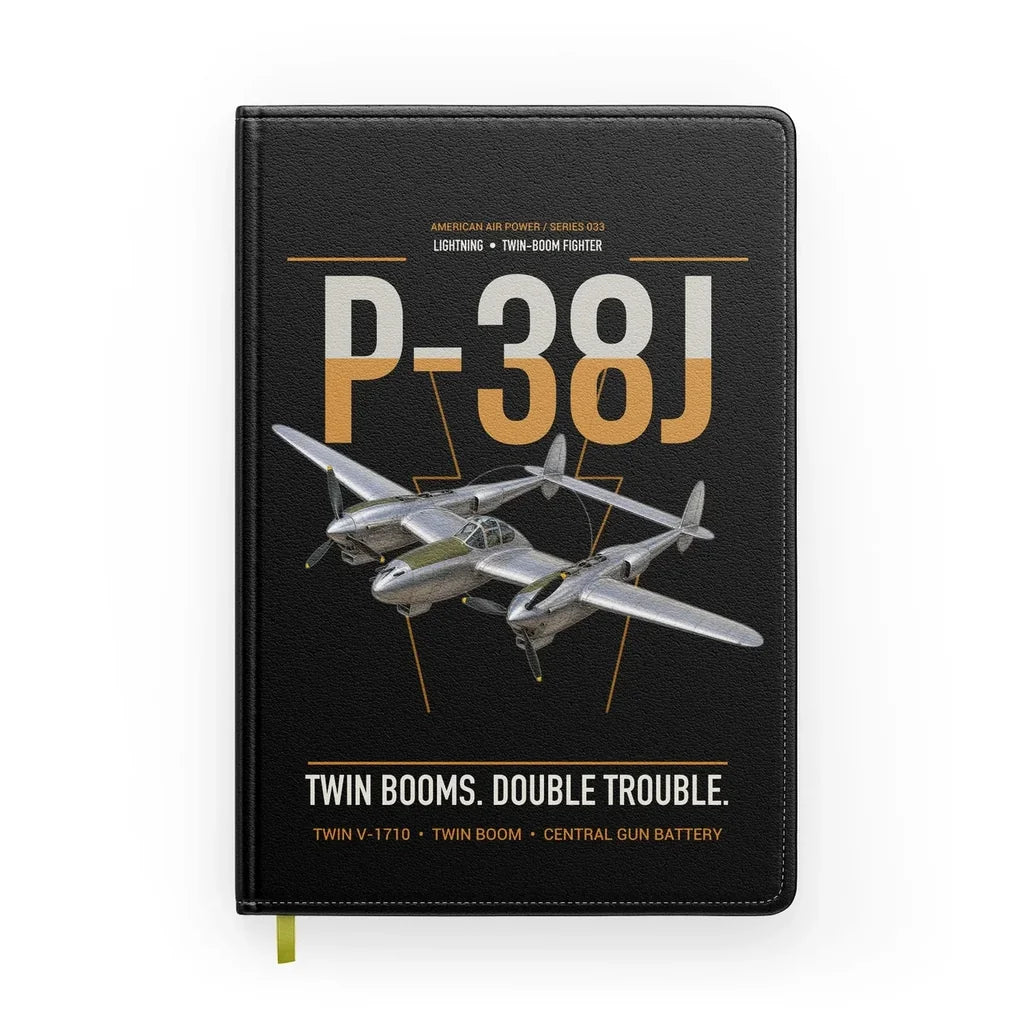 P-38J Lightning design on black notebook