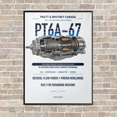 PT6A-67 vertical canvas print - framed - white background