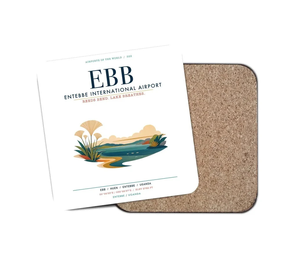 Entebbe International Airport (EBB) design on white 1 piece coaster
