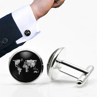 Thumbnail for Side view of World Map (Text) aviation cuff links in polished metal, polished finish.