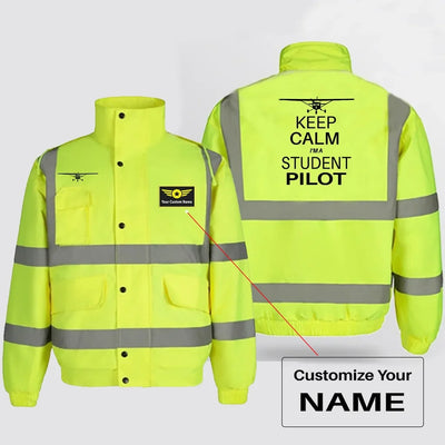 Student aviation design printed on insulated shell with high-visibility reflective panels reflective winter jacket.