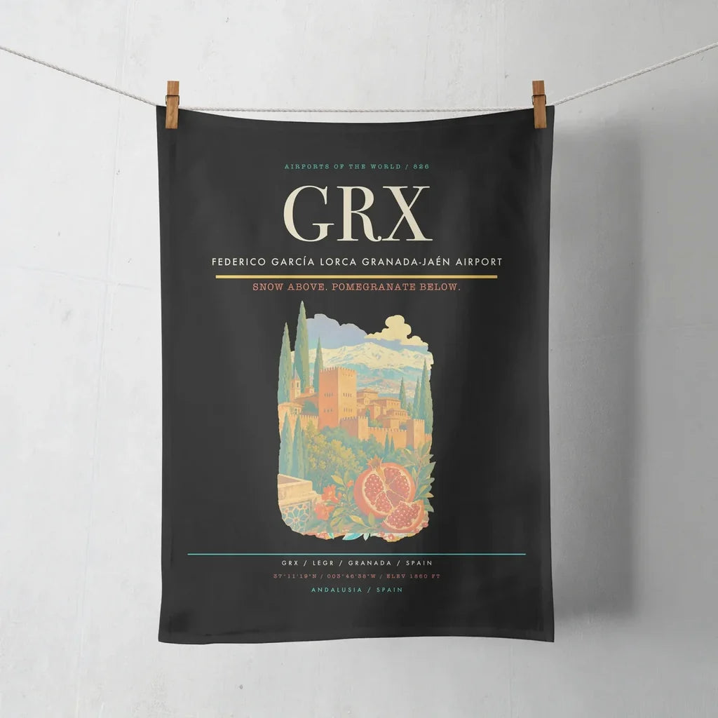 Federico García Lorca Granada-Jaén Airport (GRX) design on black towel