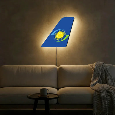 RwandAir Airlines aviation design on durable metal with LED aircraft tail wall art.