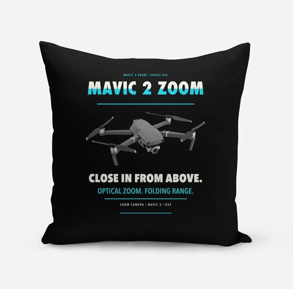 DJI Mavic 2 Zoom design on black pillow
