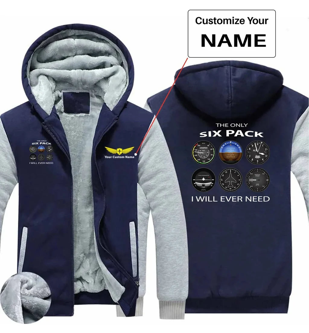 The Only Six Pack I Will Ever Need aviation design printed on soft cotton blend zipped sweatshirt.