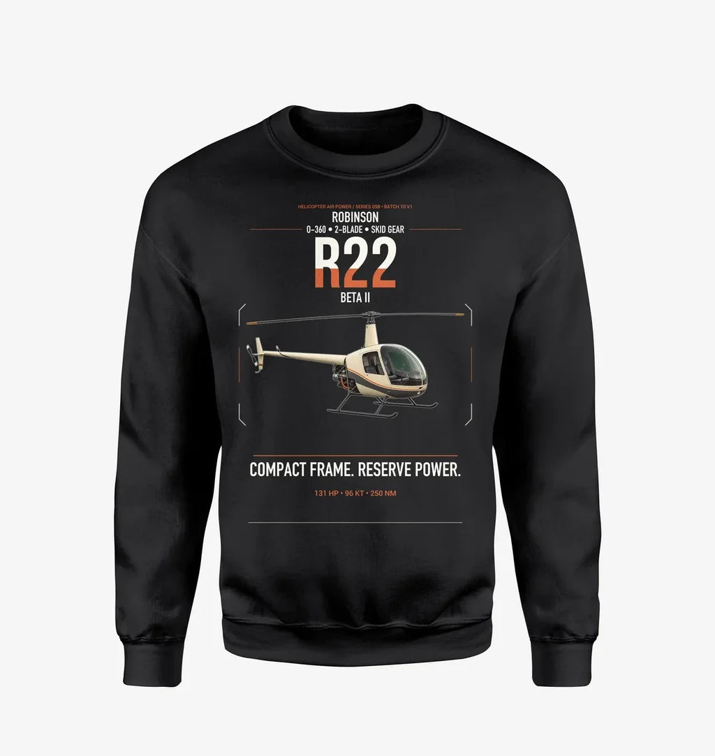 Robinson R22 Beta II design on black sweatshirt