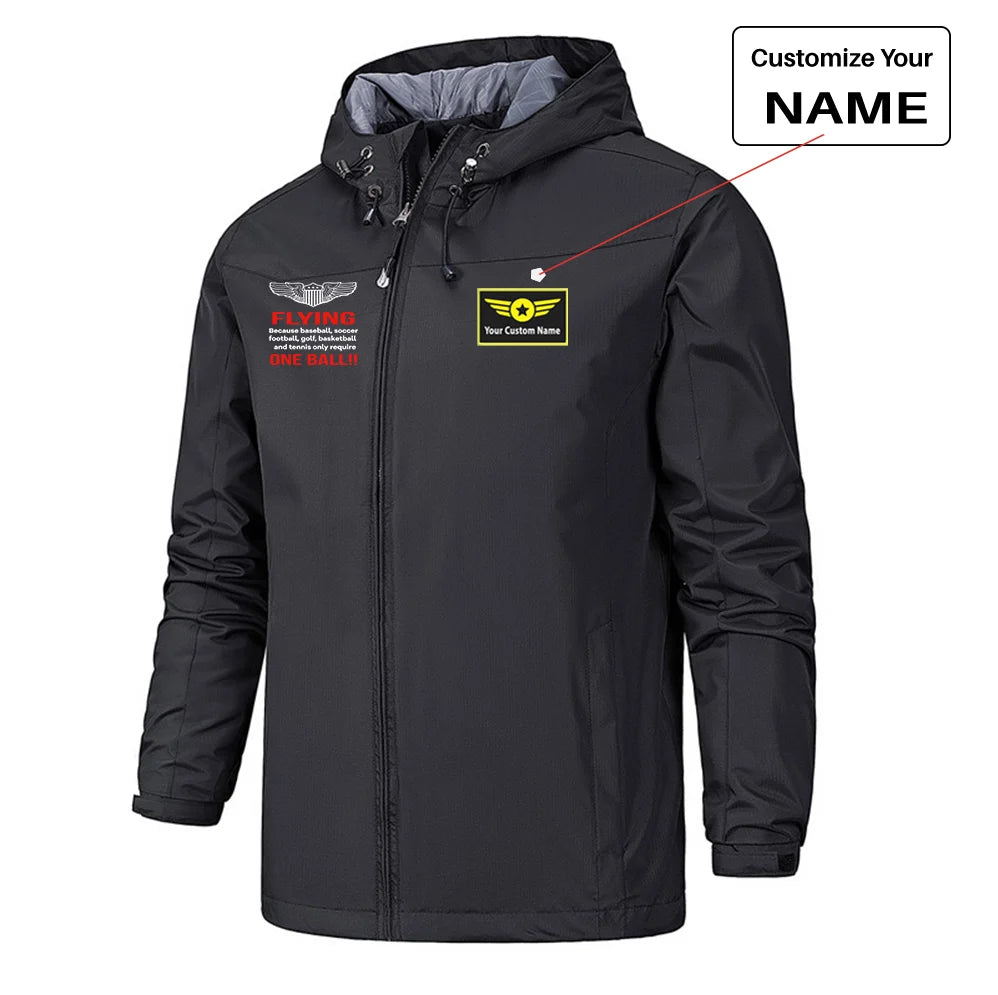 Flying One Ball Rain Jackets & Windbreakers aviation design printed on waterproof shell with sealed seams small-logo rain jacket.