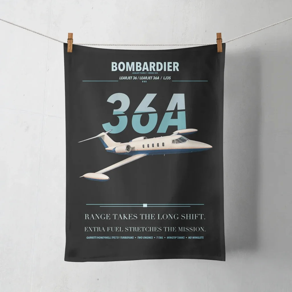 Bombardier Learjet 36A design on black towel
