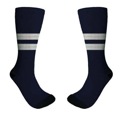 Pilot Epaulette (Silver) 2 Lines aviation design on soft cotton blend socks.